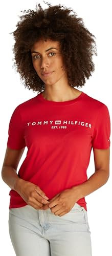 Tommy Hilfiger Damen T-Shirt Kurzarm Rundhalsausschnitt, Rot (Primary Red), S