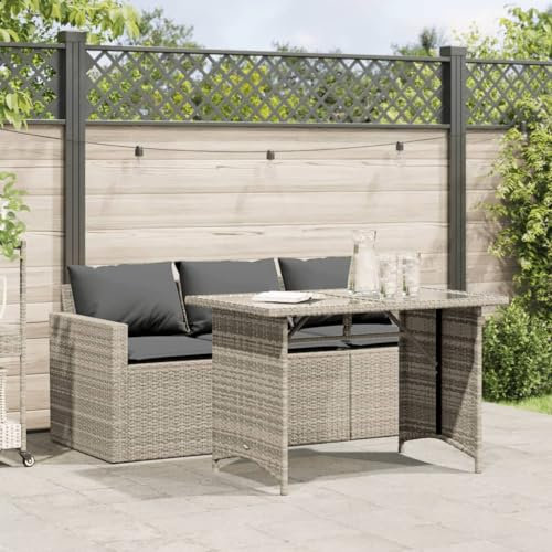 Juroupi 2-TLG. Garten-Essgruppe mit Kissen Sitzgarnitur Garten GartenmöBel Set Garten MöBel Garten Essgruppe Hellgrau Poly Rattan