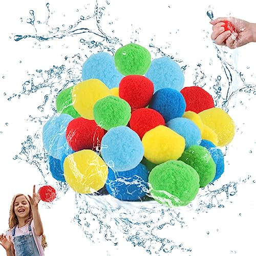 30 Pièces Balles à Eau Réutilisables, Bombe a Eau, Ballons d'Eau Réutilisables, Boules d'Eau en Coton, pour Fête d'Été en Plein Air, Bataille d'Eau Dans le Jardin, Jeux d'Eau Enfant Exterieur