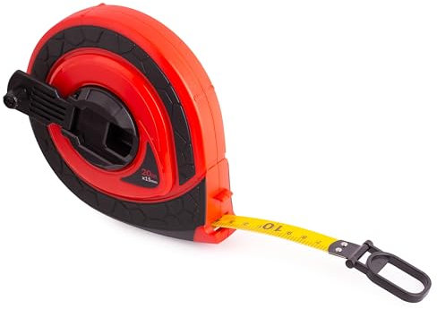 MIVOS Metro a nastro 20m - Robusto metro a nastro - Manovella pieghevole - Rotolo metro - Fibra di vetro - Rapida retrazione del nastro - Inserti gommati antiscivolo - Alloggiamento in plastica ABS
