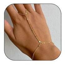 Calkkrer Goldene Handkette Armband Mit Fingerring, Elegante Kristall Armbänder, Modische Handkette Ring Handkette, Frauen Hand Chain Bracelet, Sommer Trend Handschmuck