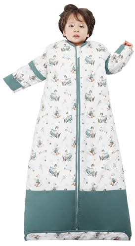 Chilsuessy Winter 2.5 Tog Kinder Schlafsack mit abnehmbaren Ärmeln Baby Schlafsack Bio Baumwolle Ganzjahres Schlafsack für Jungen und Mädchen, 2.5 Tog/Flugzeug Gans, L (100-130 cm)