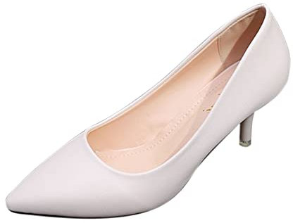 Décolleté da donna con tacco alto a punta, in pelle, con tacco basso, scarpe da lavoro, décolleté da donna, per feste, balli di fine anno, matrimoni, occasioni nuziali, bianco, 39.5 EU