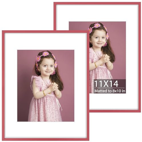 Golden State Art 2 Pack 11x14 Aluminum Picture Frame with 8x10 Mat, Pink