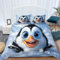 Bettwäsche 200x220cm Cartoon-Stil Pinguin Schneeflocken 3 Teilig Bettwäsche set mit Reißverschluss Bettbezug Set Mikrofaser Hellblau Bettbezüge für Erwachsene Teenager, mit 2 Kissenbezug 80x80cm
