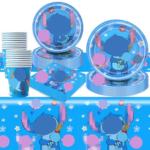 81Pcs Birthday Decorations, Sti Party Decorations Kids' Tableware Set, Birthday Party Plates Cups and Napkins Tablecloth 20 Guests