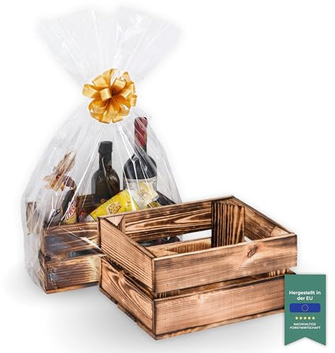 LAUBLUST Kleine Vintage Holzkiste als Geschenkkorb leer - Präsentkorb zum Befüllen als Geschenk Korb für Weihnachten Silvester - Geflammt, 30x20x15 cm | Geschenkkiste & Deko - Holz Aufbewahrungskiste
