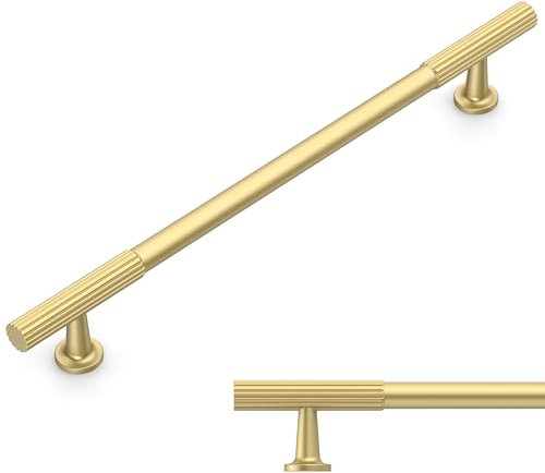 Amerdeco 10 Pack Brushed Gold Cabinet Pulls 5 Inch(128mm) Hole Centers Kitchen Cabinet Handles Solid Zinc Alloy Cabinet Hardware Drawer Pulls AM020