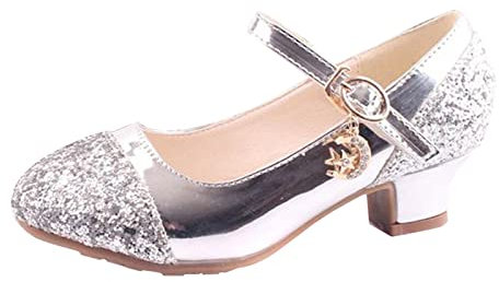 Generico Stivaletti Pioggia Bimbo Scarpe Bambina con Tacco Scarpe per Bambini Tacchi Alti Ragazze Principessa Scarpe Singole Scarpe Eleganti Scarpe da Stivali di Gomma (Silver, 29.5 Little Child)