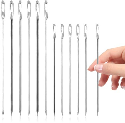 Teaaha 12 Stück lange Nähnadeln, Nähnadeln mit großem Öhr, professionelle Polsternadel, einfach einzufädeln für Zuhause, Leder, Wandteppich, Stickerei, Teppich, Heimwerken (9.5cm/17cm)