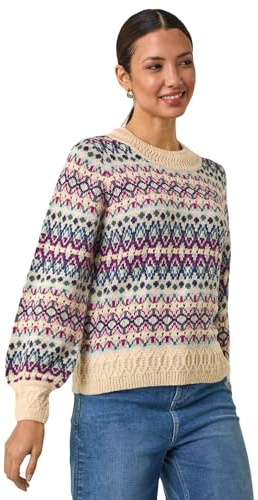 Roman Fairisle Jumper for Women UK Ladies Stretchy Winter Autumn Sweater Casual Knit Knitwear Knitted Pullover Comfy Soft Thick Lightweight Dinner Party Office Work