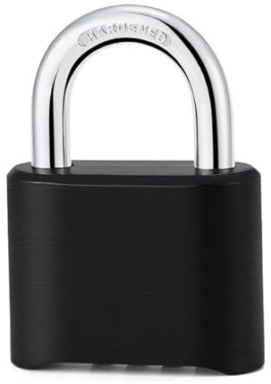 Mivanta Cadenas à combinaison lourde avec manille épaisse de 8 mm d'épaisseur, cadenas à combinaison à 4 chiffres, étanche et antivol, pour cour, clôture, garage, portail, clôture de jardin - Noir