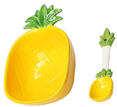 Cabilock Bol à ananas en céramique - Bols à soupe - Couverts pour fettuccine - Récipients alimentaires - Bol à fruits en pin - Bol de service avec cuillère - Bol à riz en céramique - Bol en forme