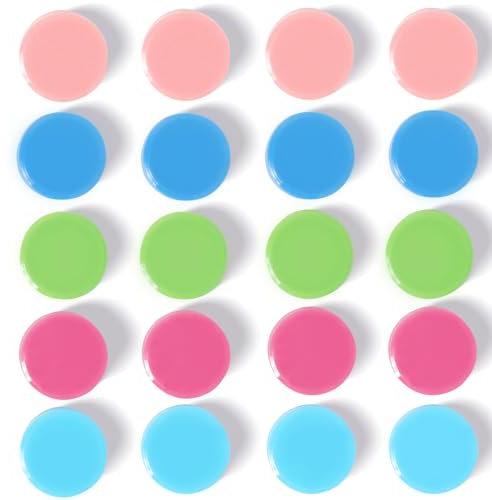 QOJOPU 20 Starke Magnete für Magnettafel & Whiteboard - Bunte Kühlschrankmagnete, Bunte Kleine Runde Magnete - Dekorative Magneten Starker Halt, für Haus Büro Pinnwand Klassenzimmer Fotos (5 Farben)
