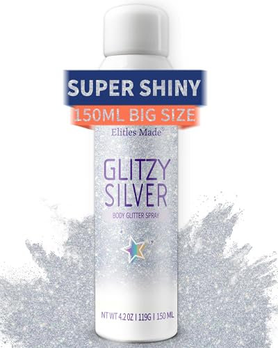 Elitles Made Body Glitter Glitzer Haarspray,150ML Glitzer Spray Haare und Körper,Silber Glitter Spray Body Glitzerspray for Haare Basteln Kleidung