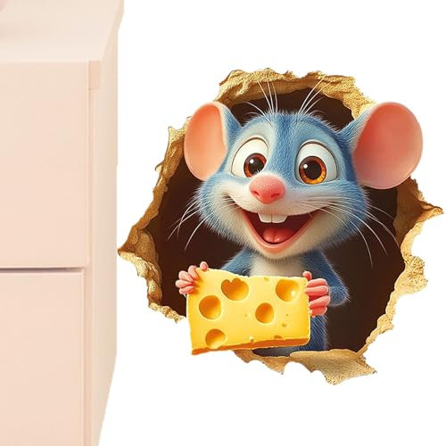 Poludatly 3D-Wanddekoration, 3D-Cartoon-Loch-Aufkleber für die Wand, kreativer Aufkleber zum Abziehen und Aufkleben, niedlich, abnehmbar, für Badezimmer, Schlafzimmer, Klassenzimmer, Küche