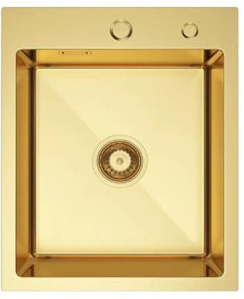 QLS Küchenspüle 40x50 cm mit Seifenspender aus Edelstahl Gold PVD | Ideal für moderne Küchen, mit Siphon und Seifenspender, hitzebeständig, kratzfest und pflegeleicht im täglichen Gebrauch