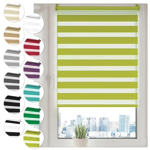 Sonello Doppelrollo Klemmfix ohne Bohren 35x100cm Olivgrün Duo Rollo | Fenster Rollos Für Innen, Klemmrollo, Sonnenschutzrollo, Fensterrollo für Fenster & Tür, Zebrarollo, Tag und Nacht Rollo