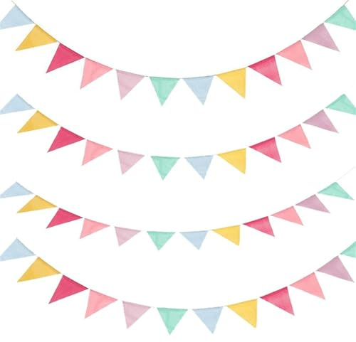 48 Wimpelkette aus Leinen, vorbespannt für Party-Dekoration, Wimpelbanner geeignet für Babypartys, Hochzeiten, Geburtstage usw.