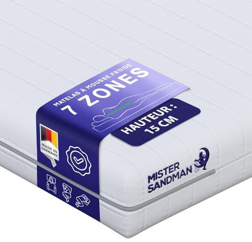 Mister Sandman Kaltschaummatratze 120x200 H2+H3 – 7Z – 15cm – Öko-Tex | 7-Zonen Kaltschaum, Rollmatratze, waschbarer Bezug 60°, Made in Germany, Öko-Tex, für Lattenrost & Boxspringbett