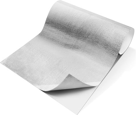 Aluminisierte Hitzeschutzmatte, 30 x 500 cm Kleberücken Hitzebeständige Folie, Isolierfolie, Heizkörper Reflexionsfolie, Glasfaserblatt Heizung Isolierung Wand, Heizkörperfolie