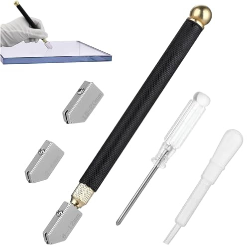 Glasschneider 2-20 mm, Glasschneider Fensterglas Verbessertes Glasschneide-Werkzeug, Bleistift Stil Öl Feed Hartmetallspitze für Glas schneiden Fliesen Spiegel Mosaik (Fünfteiliges Set)