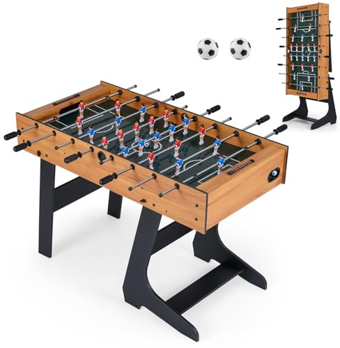 FANTASK Tischkicker klappbar, Tischfußball Holz mit 2 Bällen, 2 Punktezähler & 22 Spielfiguren, Kickertisch für 2-4 Spieler, Tischfussball platzsparend, Spieltisch für Kinder & Erwachsene (Natur)