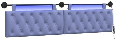 vidaXL Hängendes Kopfteil Mit LED Licht Jeans blau Stoff, Moderner Schlafzimmerkopf, rechteckiges Polster, Cozier Rückenlehne, minimalistische Deko, platzsparend