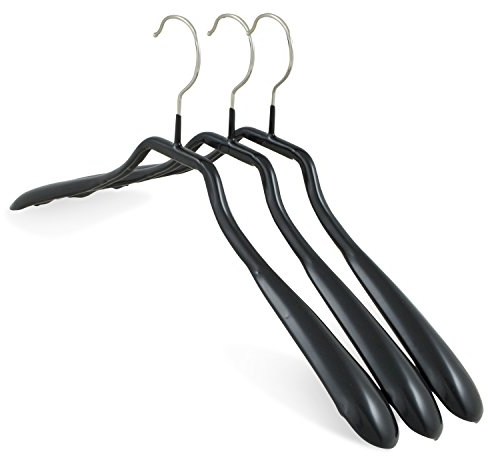 famy.Shop Metall-Kleiderbügel 10 Stück EXTRA BREITE Auflage, Anti-rutsch gummiert, für Pullover/Jacken/Strick rutschfest, schwarz, drehbarer Haken, ca. 40cm