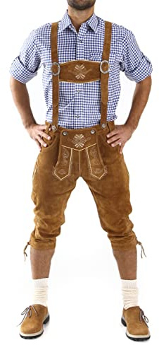 Cuir Craft herr traditionell tysk bayersk Lederhosen oktoberfest ljusbrun Lederhosen, Brun, 52 SE (36W)