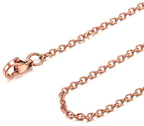 FOCALOOK Chaîne Collier Femme Plaqué Or Rose 55cm Maille Forçat 2mm Rolo Chain pour Pendentif