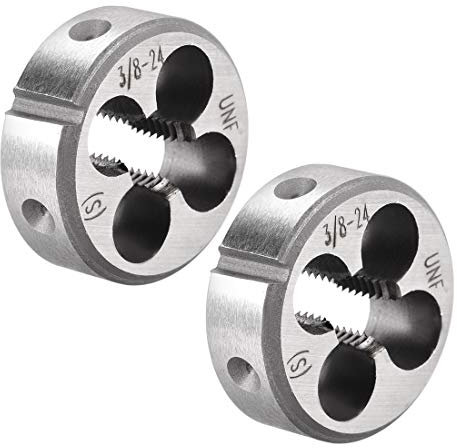 sourcing map 3/8-24 UNF Filière Filetage Droite Main Rond Machine Alliage Acier 2Pcs