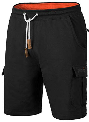 Mount Swiss - Herren Cargo Shorts mit 6 Taschen & Klett- BZW. Reiß-Verschluss I Freizeit Hose I Größe XL, Schwarz