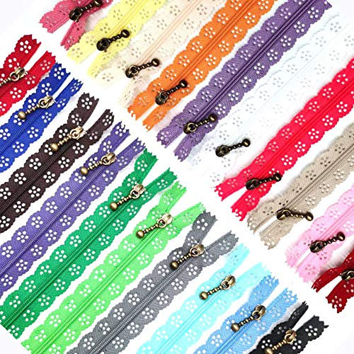 LNKA 40 Stück Neuheit Nähen Spitze Reißverschlüsse 25 cm 3# Ende Reißverschluss DIY Nylon Spule Blume Reißverschluss für DIY Nähen Schneider Handwerk Bett Tasche