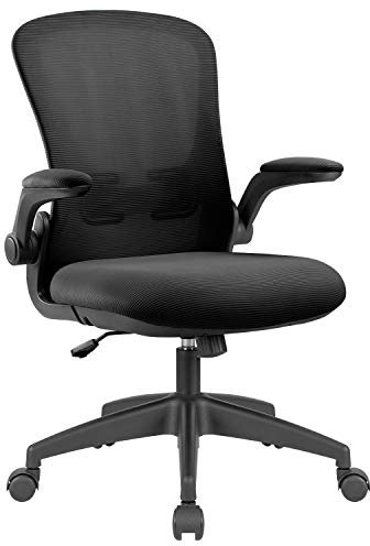 Homall Schreibtischstuhl Bürostuhl mit Klappbaren Armlehnen Mesh-Bürostuhl Ergonomisch Drehstuhl Chefsessel Atmungsaktiver Kompaktstuhl, Taillenstütze, Netz Stuhl bis 136kg/299LB Belastbar (schwarz)