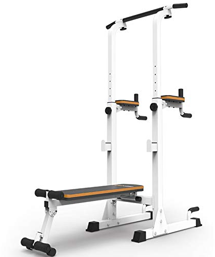 NENGGE Kraftturm mit Dip-Station Multifunktionale Power Tower Krafttraining Klimmzugturm Höhenverstellbar von 180-225 cm Kraftstation Fitnessstation mit Hantelbank für Zuhause