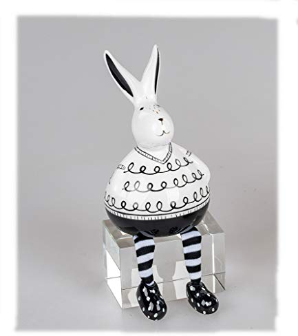 Oster Dekoration Kantensitzer mit Hängebeinen Osterhase Hase schwarz-weiss 12cm Steingut - Geschenke zu Ostern