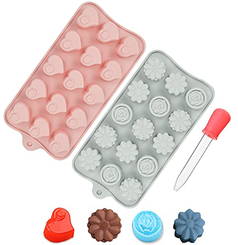JUSONEY Moules en silicone en forme de coeur pour faire fondre la cire, 15 cavités, 2 pièces moules à chocolat en silicone pour les moules à glaçons DIY moules à pâtisserie faits à la main.
