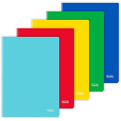 Favorit Lot de 10 cahiers A4, couverture unicolore, rayures carrés 5 mm, papier 80 g/m², lot de 10 pièces, couleurs assorties