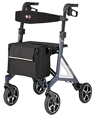 Bischoff & Bischoff Alevo Country Rollator, faltbar – Gelände-Rollator für drinnen und draußen, Gehwagen mit Profil-Bereifung und abnehmbarer Tasche, Sitzhöhe 51cm, Nacht-Blau