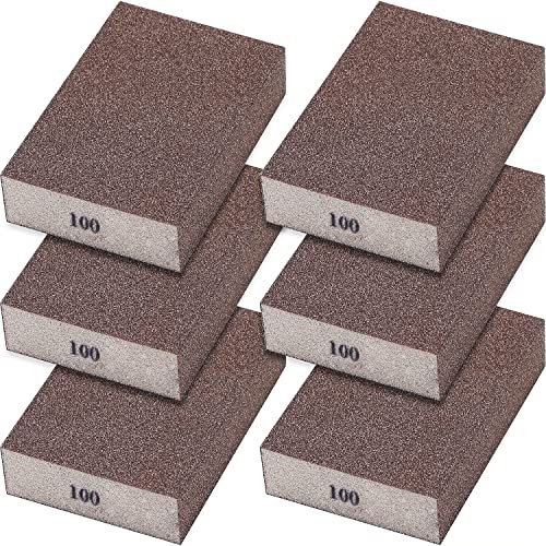 Sunxeke 6Pcs Sanding Sponge 100 Grit Blocks for Metal Sanding Wood Sanding Pot Brush Pan Brush Washable&Reusable N-G-001-100