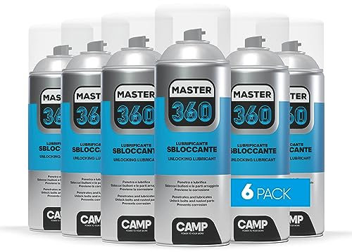 CAMP Master 360- Lubrificante Supersbloccante Spray Elevato Potere Penetrante, Ottimale per Lubrificare Viti Bulloni e Dadi, Protegge da Umidità, Ruggine e Congelamento, 6x400ml