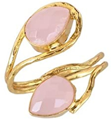 Veracity Jewelry Rose Quartz Rings For Women Girls - 18k Gold Plated Rings - January Birthstone Handmade Jewellery - Gift For Her Birthday Anniversary Wife Mom Girlfriend Sister