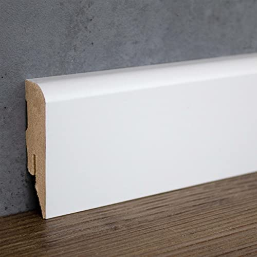 PROVISTON | plinthe médium | bord arrondi | 16 x 58 x 2500 mm | MDF mélaminé | blanc | proche de la couleur RAL 9010| plinthe moderne | 25 m