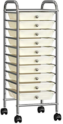 vidaXL Schubladenwagen mit 10 Schubladen Rollcontainer Badrollwagen Roll Friseur Wagen Badtrolley Badregal Schubladenschrank Weiß Kunststoff