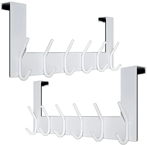 WEBI Porte Manteau pour Porte,Crochet Porte,Patere Porte avec 6 Crochets,Patère de Porte à Suspendre Salle de Bain,Chambre,2.1cm,Blanc,Lot de 2