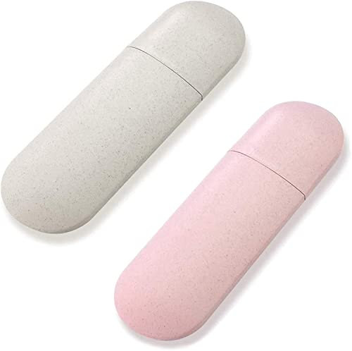 KOMUNJ Pack of 2 Toothbrush Case, Portable Toothbrush Toothpaste Case, Environmentally Friendly Wheat Straw Toothbrush Case, for Toothbrushes, Travel, Storage, Cleaning Brushes, Travel, Outdoor,