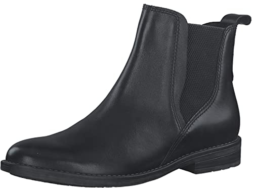 MARCO TOZZI Bottines Chelsea Plates en Cuir pour Femme, Noir, 40 EU