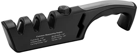 Afilador de Cuchillos de 3 Etapas, Cuchillo Ajustado Multifuncional Negro y Herramienta Afiladora de Tijera, Afilador de Cuchillos Ergonómico para Cocina Casera (Negro)
