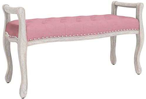 vidaXL Sitzbank, Flurbank Polsterbank Holzbeine, Bank Bettbank für Schlafzimmer Wohnzimmer, Klavierbank, Französischer Vintage-Stil, Rosa Samt